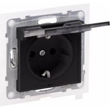 SUNO melns Rozete, 2P+E ar bērnu aizsardzību, ar vāciņu IP44