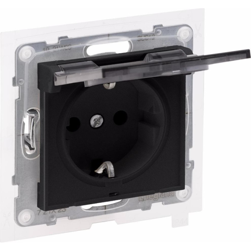 SUNO melns Rozete, 2P+E ar bērnu aizsardzību, ar vāciņu IP44