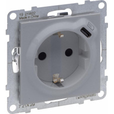 SUNO alumīnija Rozete, 2P+E ar bērnu aizsardzību + USB Type C