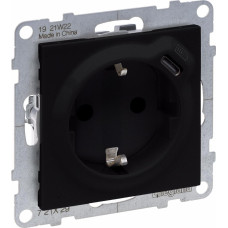 SUNO melns Rozete, 2P+E ar bērnu aizsardzību + USB Type C