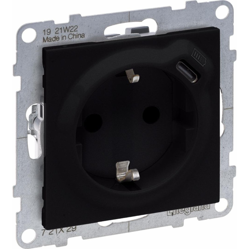 SUNO melns Rozete, 2P+E ar bērnu aizsardzību + USB Type C