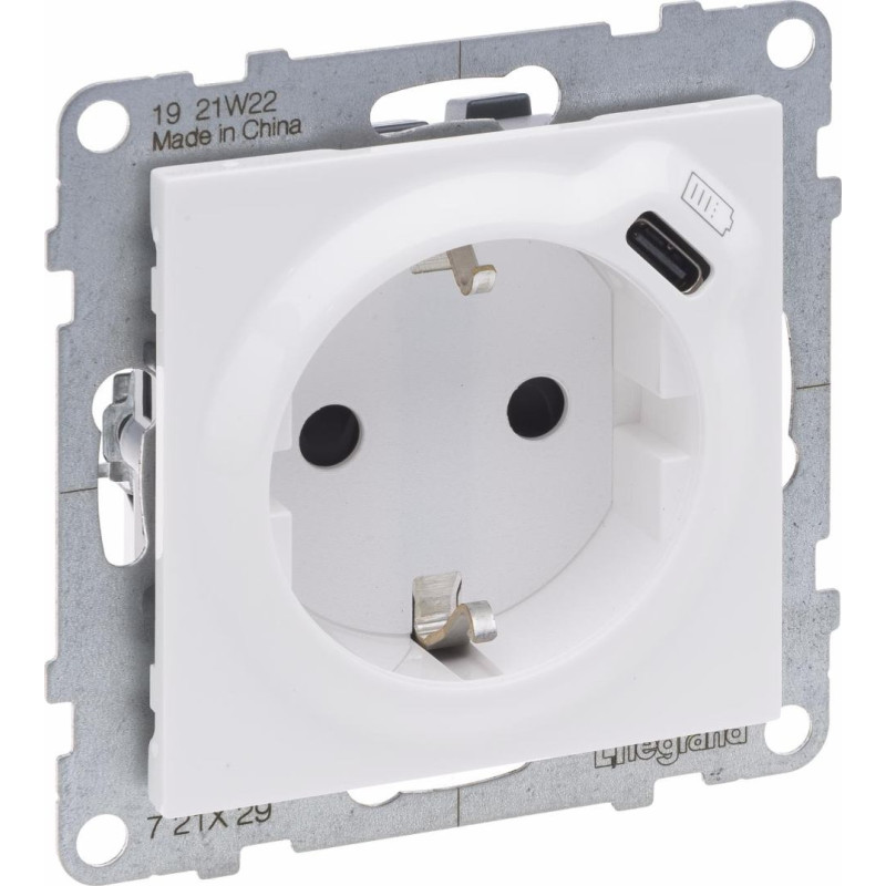 SUNO balts Rozete, 2P+E ar bērnu aizsardzību + USB Type C