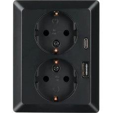 ION Industries Melna matēta Rozete 2P+E 2-vietīga ar USB A + USB C