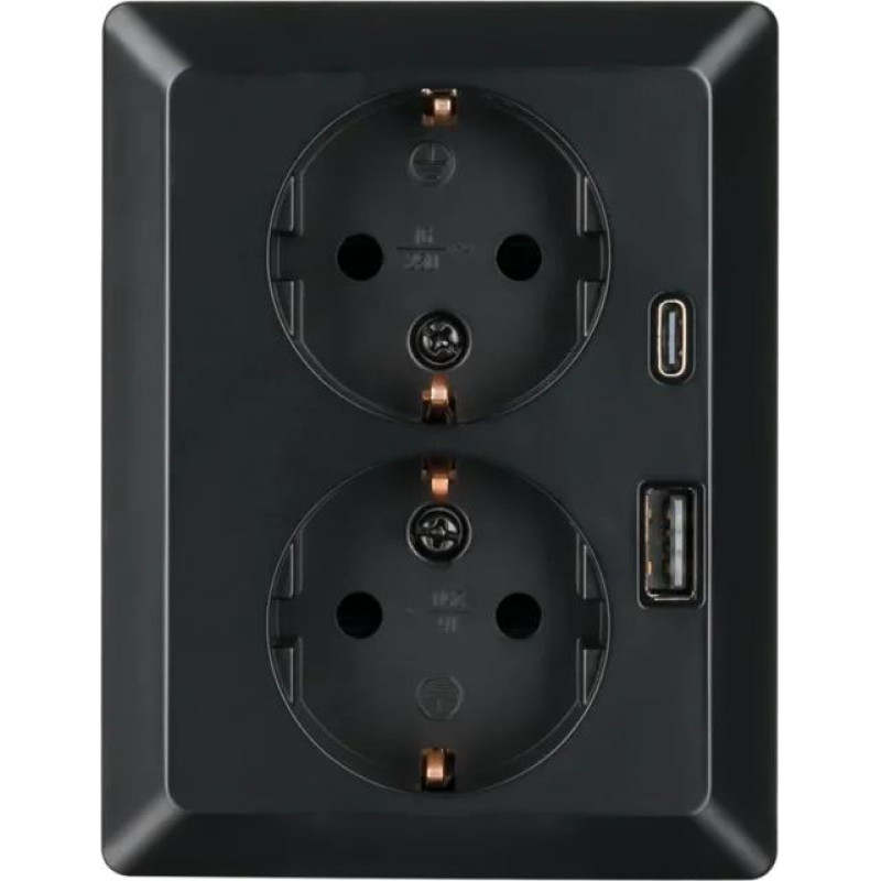 ION Industries Melna matēta Rozete 2P+E 2-vietīga ar USB A + USB C