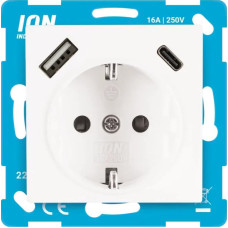 ION Industries V1/J1/D1 Balta Rozete 2P+E USB A + USB C ar bērnu aizsardzību