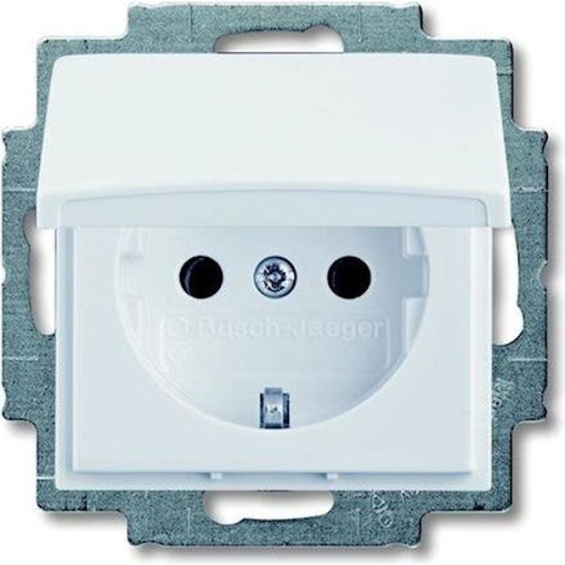 Basic55 balts Rozete 2P+E, ar vāciņu IP20