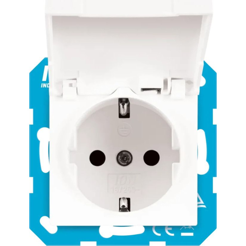 ION Industries V1/J1/D1 Balta Rozete 2P+E ar vāku IP44 un bērnu aizsardzību