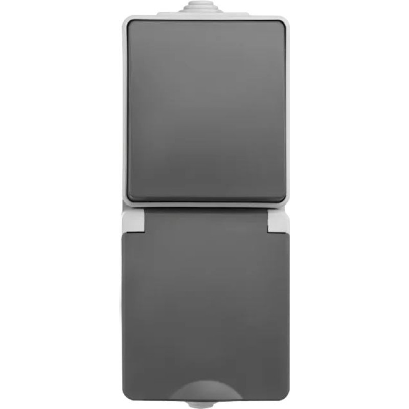 ION Industries Pelēka  Kombinēta Rozete un Pārslēdzis vertikāls IP55