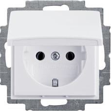 Basic55 balts Rozete 2P+E, ar bērnu aizsardzību, ar vāciņu IP20