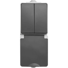 ION Industries Pelēka Kombinēta Rozete un Slēdzis 1+1 vertikāls IP55