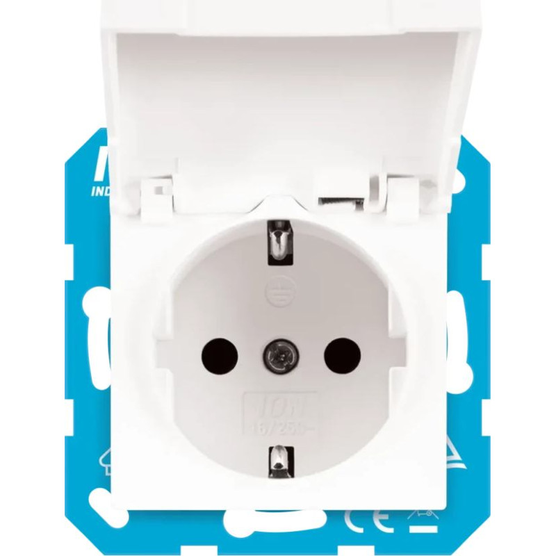 ION Industries E1 Balta Rozete 2P+E ar vāku IP44 un bērnu aizsardzību