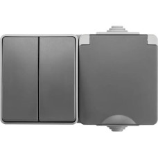 ION Industries Pelēka Kombinēta Rozete un Slēdzis 1+1 IP55