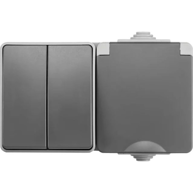 ION Industries Pelēka Kombinēta Rozete un Slēdzis 1+1 IP55