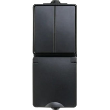 ION Industries Melna Kombinēta Rozete un Slēdzis 1+1 vertikāls IP55