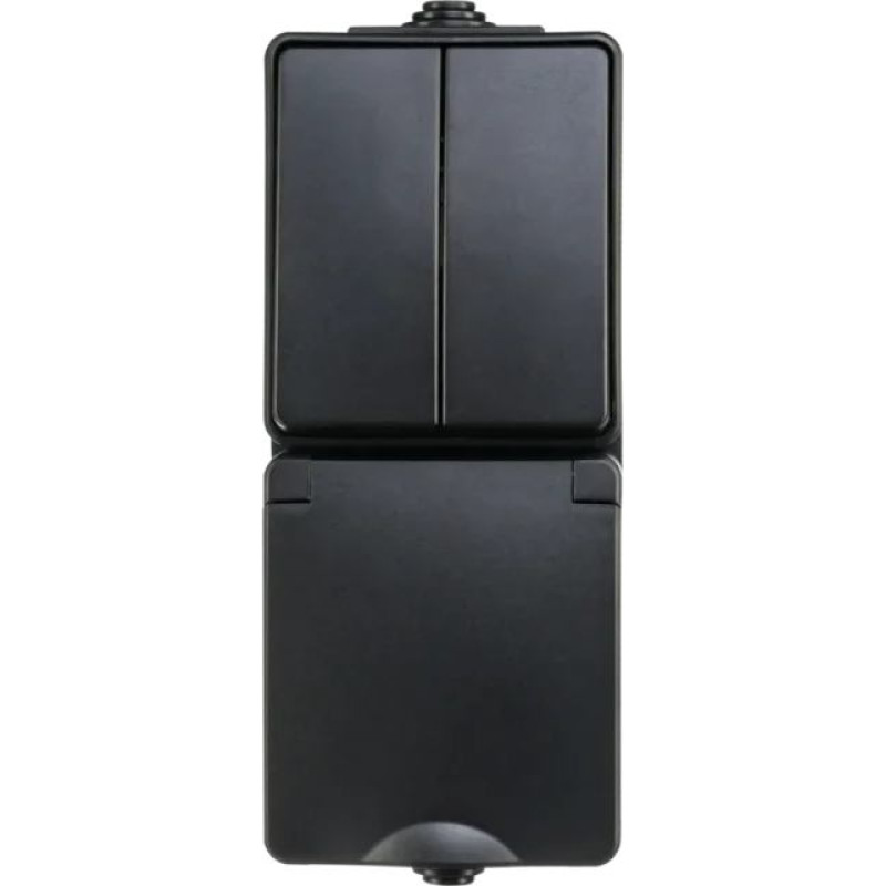 ION Industries Melna Kombinēta Rozete un Slēdzis 1+1 vertikāls IP55