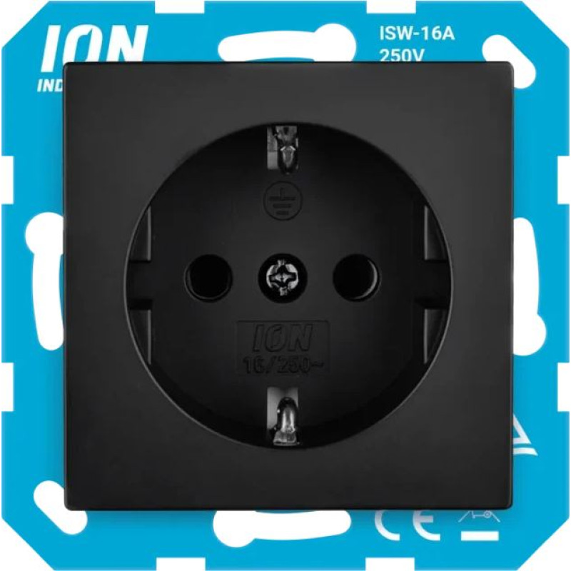 ION Industries V1/J1/D1 Melna matēta Rozete 2P+E ar bērnu aizsardzību