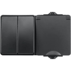 ION Industries Melna Kombinēta Rozete un Slēdzis 1+1 IP55