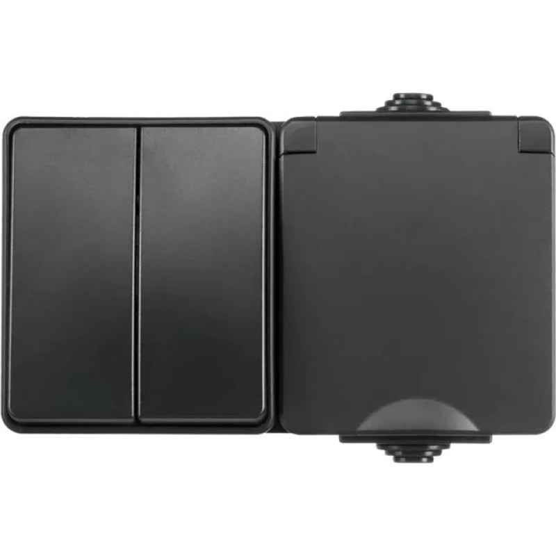 ION Industries Melna Kombinēta Rozete un Slēdzis 1+1 IP55