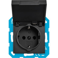 ION Industries V1/J1/D1 Melna matēta Rozete 2P+E ar vāku IP44 un bērnu aizsardzību