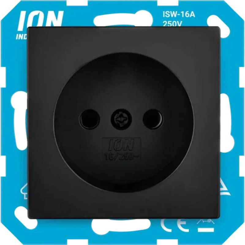 ION Industries E1 Melna matēta Rozete 2P ar bērnu aizsardzību