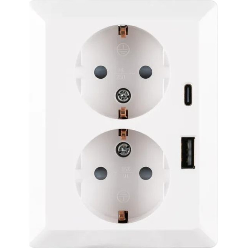 ION Industries Balta Rozete 2P+E 2-vietīga ar USB A + USB C