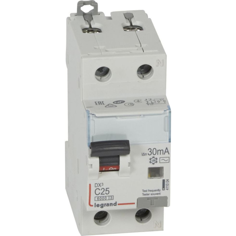 Kombinēts noplūdes automātslēdzis DX3 - 1P+N - C25 - 6kA - 30mA - AC tips