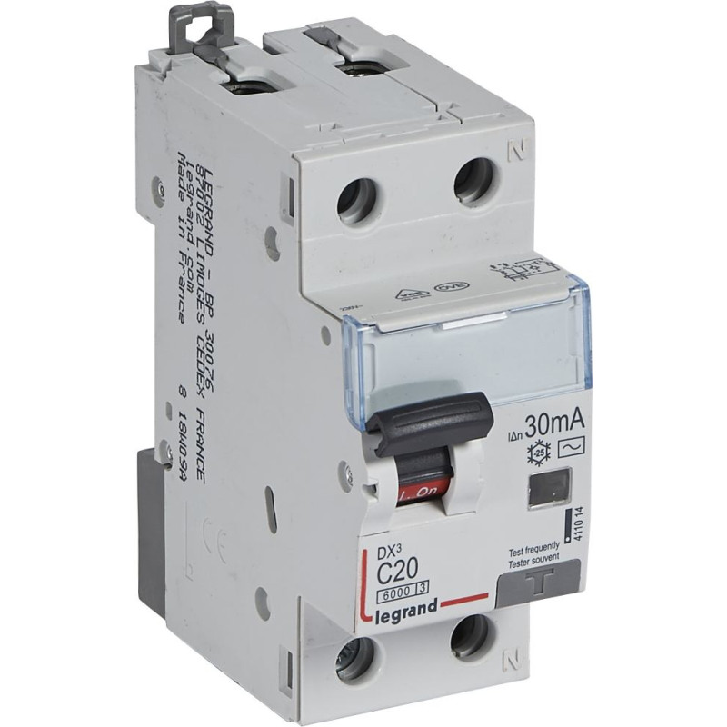 Kombinēts noplūdes automātslēdzis DX3 - 1P+N - C20 - 6kA - 30mA - AC tips