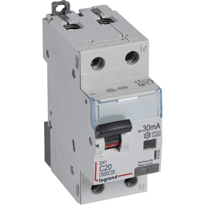 Kombinēts noplūdes automātslēdzis DX3 - 1P+N - C20 - 6kA - 30mA - A tips