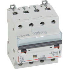 Kombinēts noplūdes automātslēdzis DX3 - 4P - B16 - 6kA - 300mA - AC tips