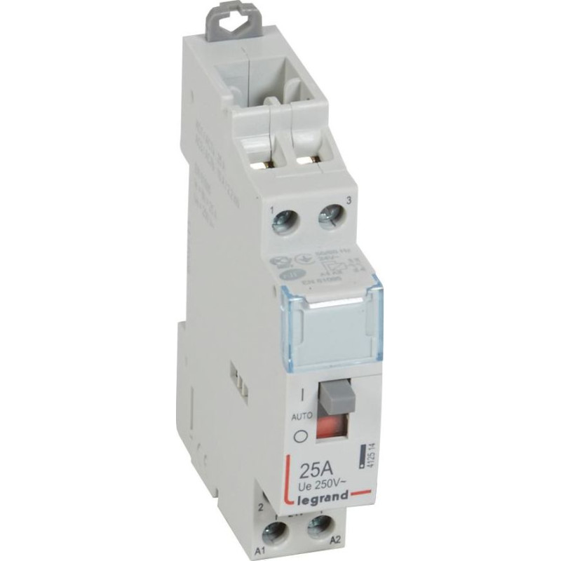 Kontakors CX3 ar priekšējo rokturi - 2 poli - 25 A - 250 V~ - 2 NO kontakti - spoles spriegums 24 V~ - 1 modulis