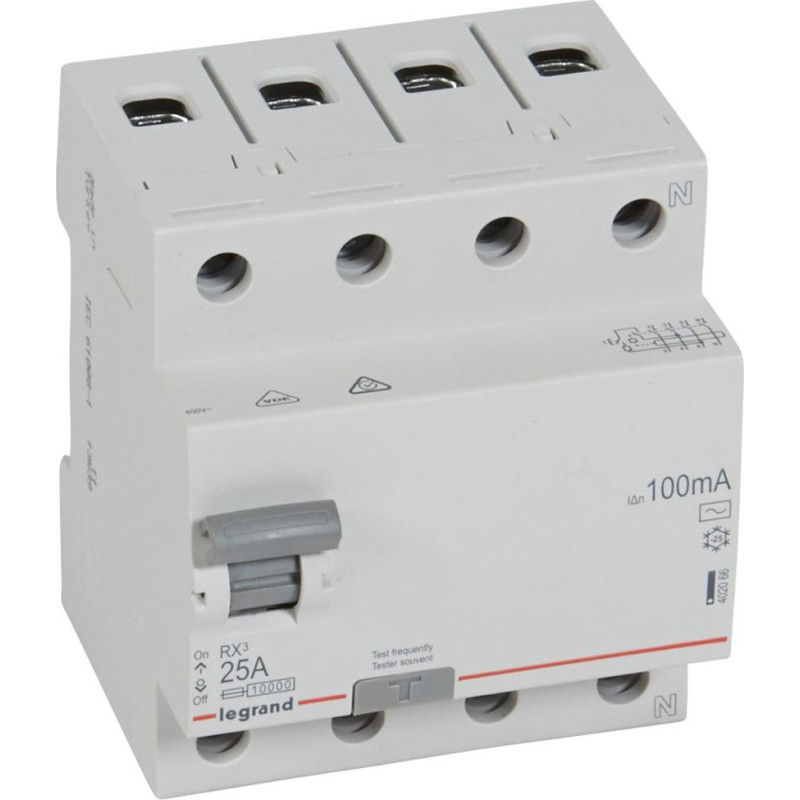 RX3 Noplūdes automāts - 4P - 400 V - 25 A - 100 mA - AC tips