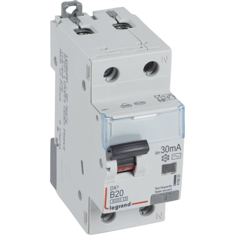 Kombinēts noplūdes automātslēdzis DX3 - 1P+N - B20 - 6kA - 30mA - AC tips
