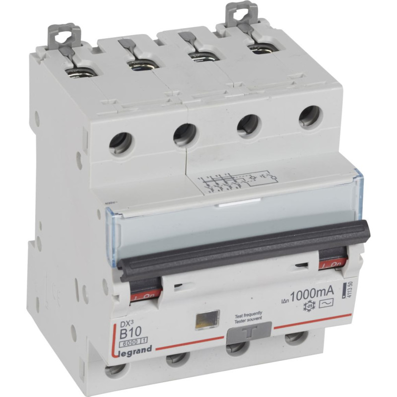 Kombinēts noplūdes automātslēdzis DX3 - 4P - B13 - 6kA - 1000mA AC tips