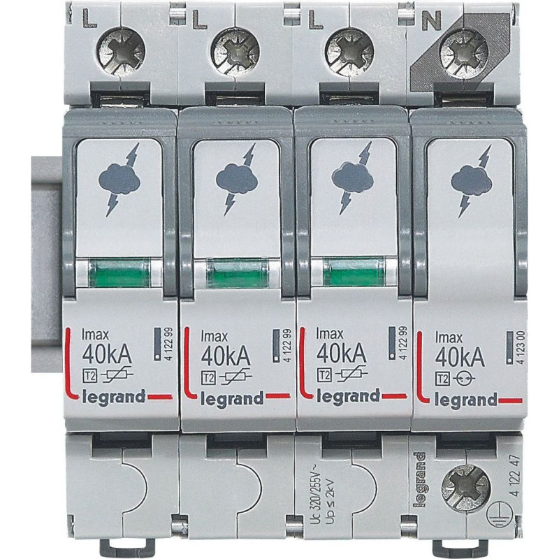 Pārsprieguma novadītājs - BPA - T2 - 20 kA - 1P+N - neitrāle pa labi - ar bojājuma signalizāciju