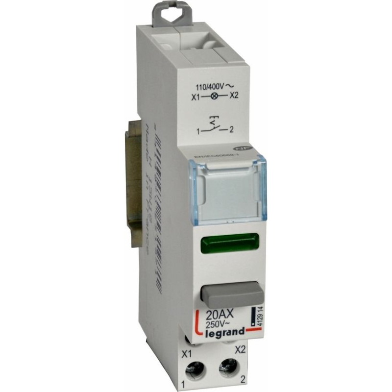 Vadības slēdzis CX3 - 1 NO kontakts ar zaļu LED indikatoru - 100/400 V~ - 250 V~ - 20 A - 1 modulis