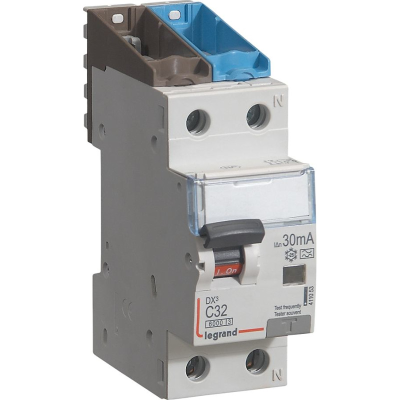 Kombinēts noplūdes automātslēdzis DX3 - 1P+N - 10kA - C32 - 30mA - A tips - N labajā pusē