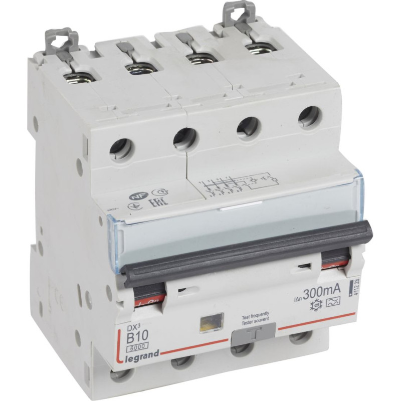 Kombinēts noplūdes automātslēdzis DX3 - 4P - B10 - 6kA - 300mA - A tips