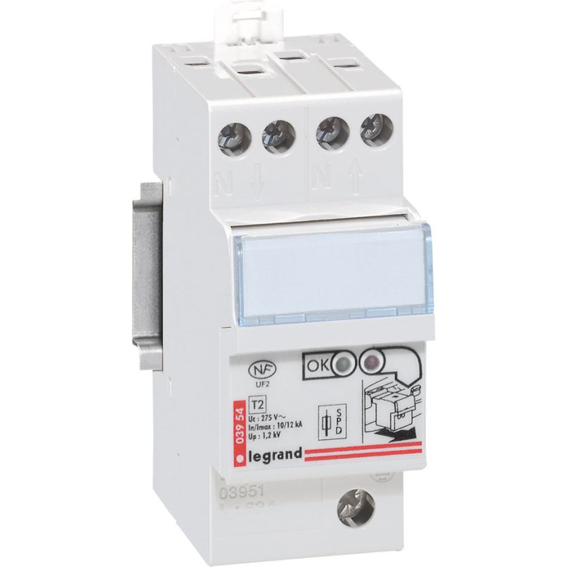 Pašaizsargāts Pārsprieguma aizsardzība - sadalei - T2 - Imax 12 kA/polam - 1P+N, neitrāle pa kreisi