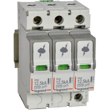 Pārsprieguma aizsardzība - galvenā sadales skapja aizsardzībai - T1+T2 - Iimp 12,5 kA/polam - 3P