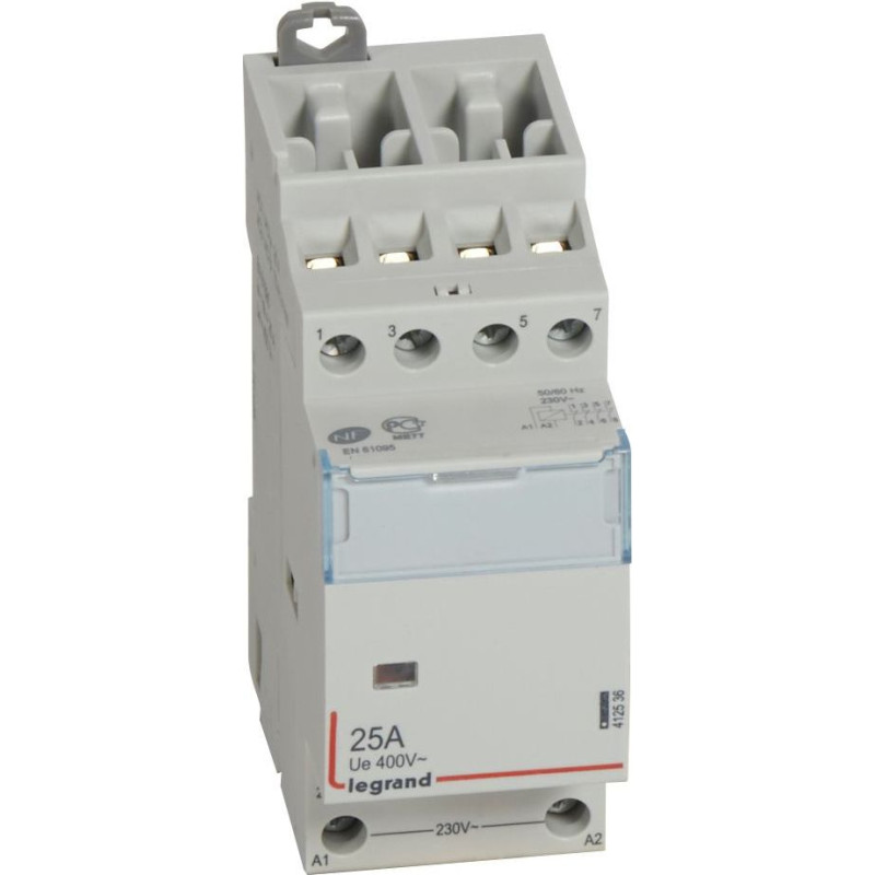 Kontakors CX3 bez priekšējā roktura - 4 poli - 25 A - 400 V~ - 4 NC kontakti - spoles spriegums 230 V~ - 2 moduļi
