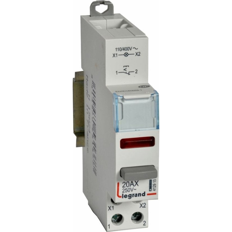 Vadības slēdzis CX3 - 1 NC kontakts ar sarkanu LED indikatoru - 100/400 V~ - 250 V~ - 20 A - 1 modulis