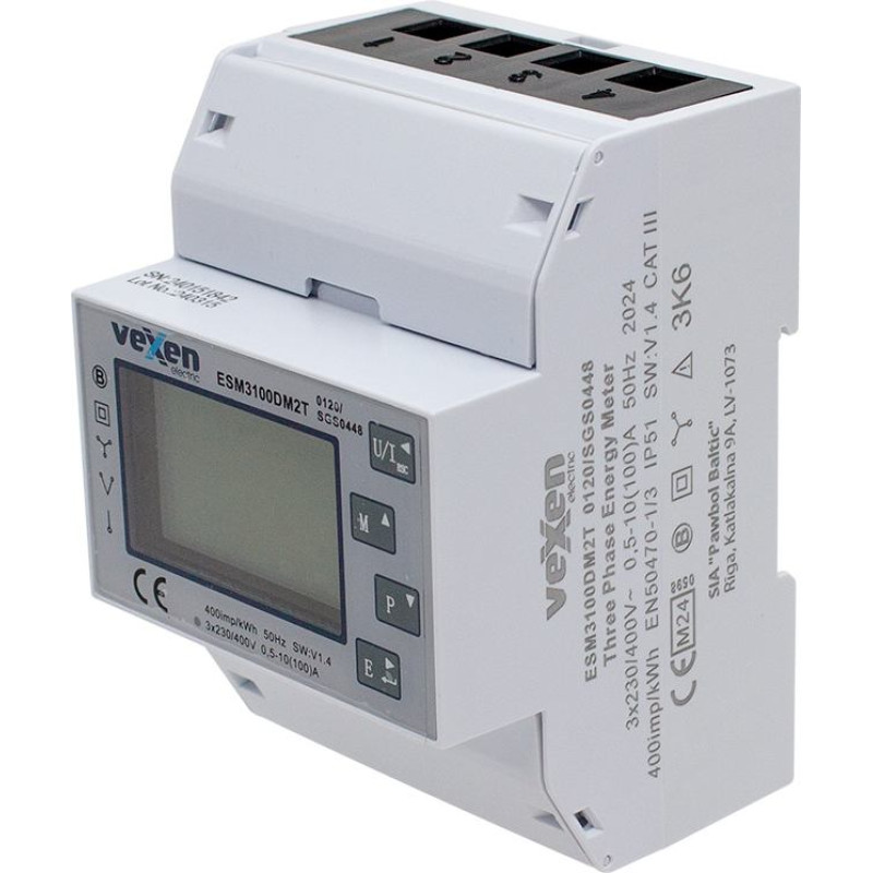 ESM3100DM2T Trīsfāžu divu tarifu elektroenerģijas skaitītājs 100A ar Modbus MID