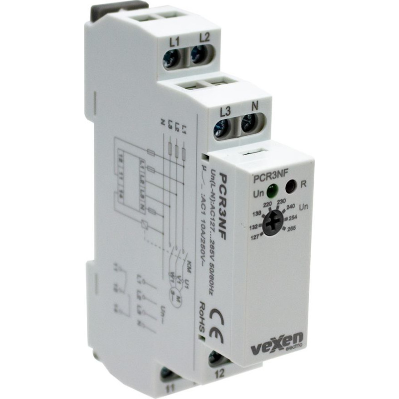PCR3NF Trīsfāžu sprieguma kontroles relejs ar fiksētiem iestatījumiem 3LN 1CO 10A AC230V
