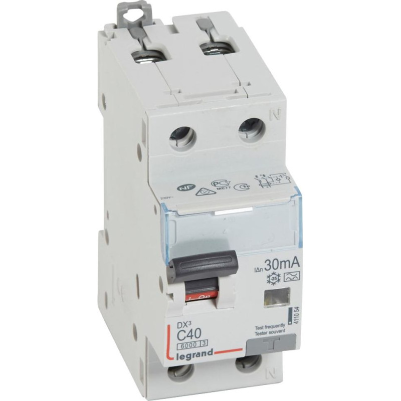 Kombinēts noplūdes automātslēdzis DX3 - 1P+N - 10kA - C40 - 30mA - A tips - N labajā pusē