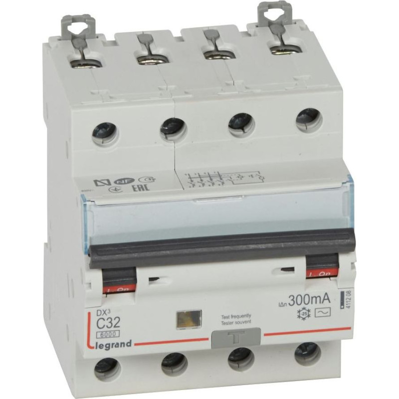 Kombinēts noplūdes automātslēdzis DX3 - 4P - 6kA - C32 - 300mA - AC tips