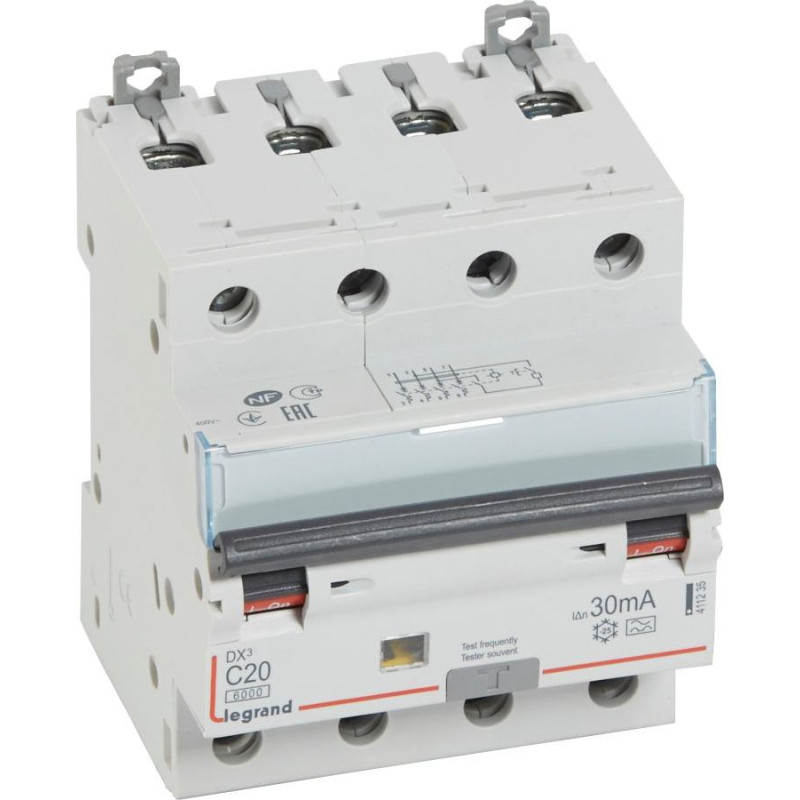 Kombinēts noplūdes automātslēdzis DX3 - 4P - 10kA - C20A - 30mA - A tips