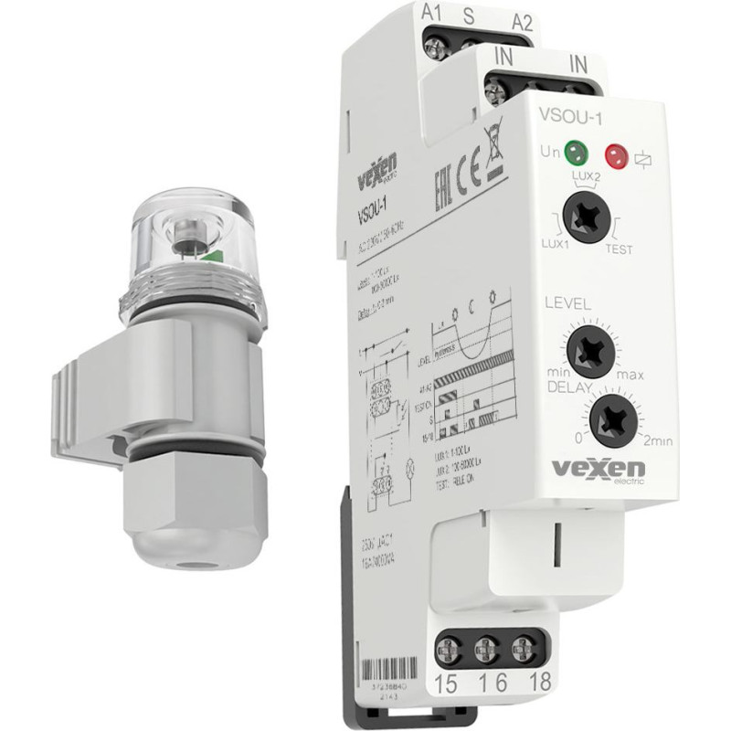VSOU-1 krēslas slēdzis ar sensoru IP65 1-50 000 lx 1NO 16A AC230V