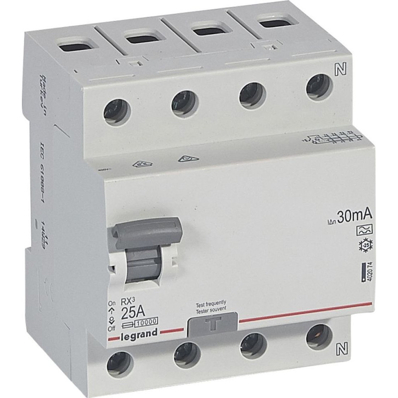 RX3 Noplūdes automāts - 4P - 400 V - 25 A - 30 mA - A tips