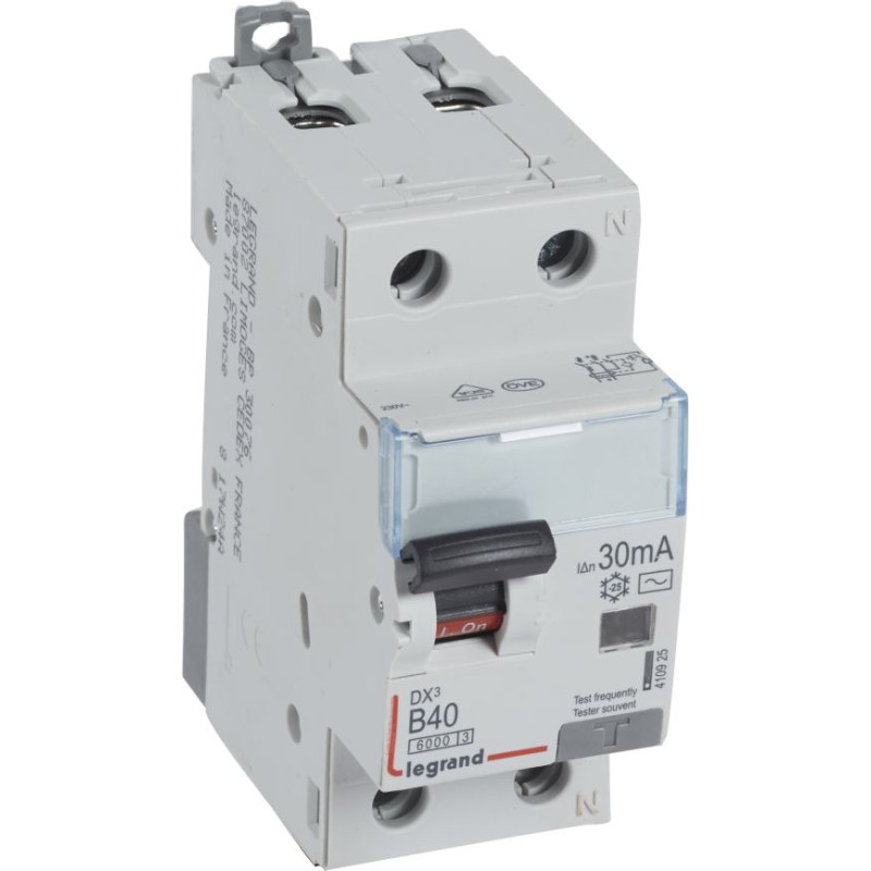 Kombinēts noplūdes automātslēdzis DX3 - 1P+N - B40 - 6kA - 30mA - AC tips
