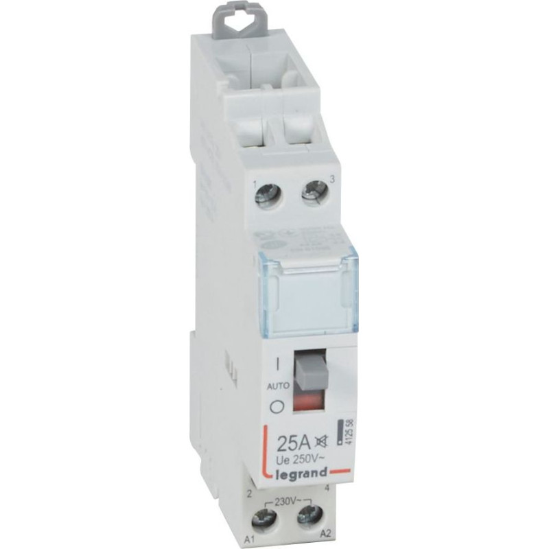 Klusais kontakors CX3 ar priekšējo rokturi - 2 poli - 25 A - 250 V~ - 2 NO kontakti - spoles spriegums 230 V~ - 1 modulis